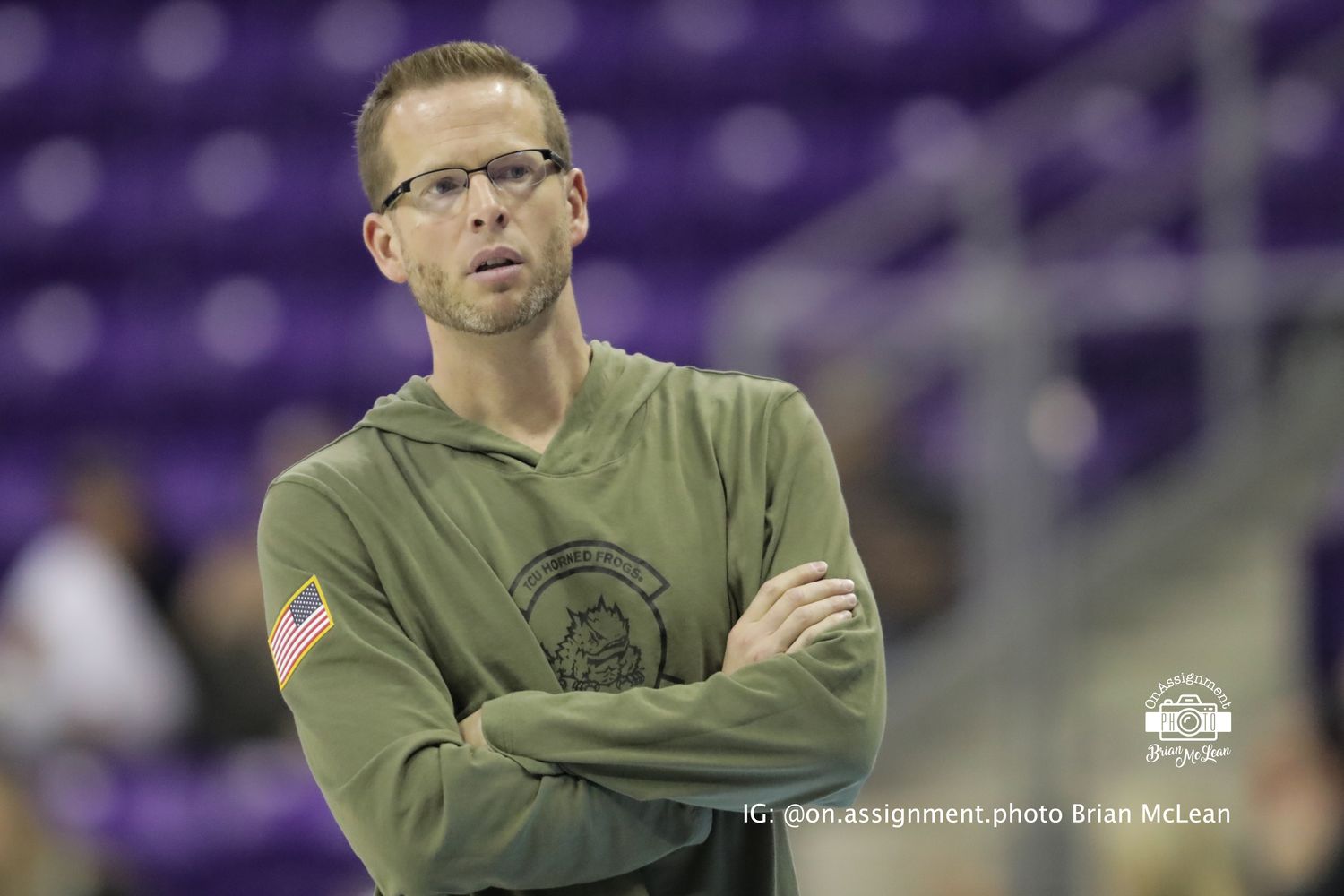 Coach Mark Campbell watches TCU's game versus Army.